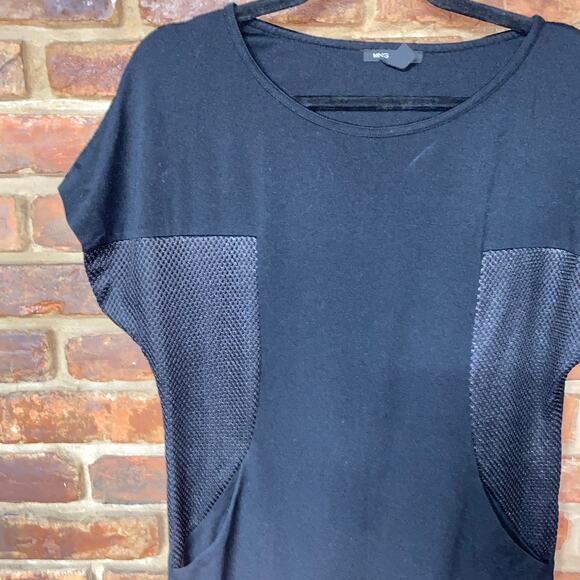 Mango MNG Casual Black Metallic Mesh Short Sleeve Mini Dress Women's Size XS - Picture 2 of 6